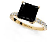 Solitaire Engagement Ring Setting for Fancy Black Princess Cut Center with Fine Pave Accents and Prong Head in Yellow Gold