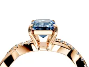 Crossover Engagement Ring Setting for Fancy Blue Emerald Cut Center with Pave and Plain Strands and Prong Head in Rose Gold