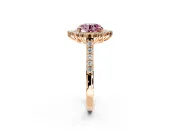 Sunburst Halo Engagement Ring Setting for Fancy Pink Round Cut Center with Pave Band and Prong Head in Rose Gold