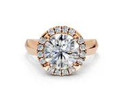 Halo Engagement Ring Setting for Round Cut Center with Square Band and Prong Head in Rose Gold