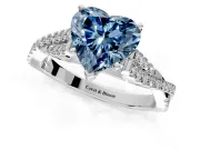 Solitaire Engagement Ring Setting for Fancy Blue Heart-Shaped Center with Twisted Pave Split Shank and Prong Head in Sterling Silver