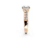 Solitaire Engagement Ring Setting for Asscher Cut Center with Round Cut Channel Band and Prong Head in Rose Gold