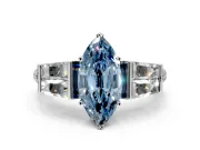 Channel-Set Engagement Ring Setting for Fancy Blue Marquise Center with Baguette Band and Prong Head in Platinum