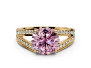 Split Shank Engagement Ring Setting for Fancy Pink Round Cut Center with Pave Split Shank and Prong Head in Yellow Gold