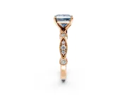 Solitaire Engagement Ring Setting for Fancy Blue Princess Cut Center with Milgrain Bezel Accents and Prong Head in Rose Gold