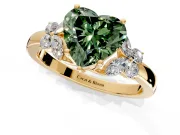Solitaire Engagement Ring Setting for Fancy Green Heart-Shaped Center with Marquise Flower Shoulders and Prong Head in Yellow Gold