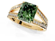 Split Shank Engagement Ring Setting for Fancy Green Radiant Cut Center with Pave Split Shank and Prong Head in Yellow Gold