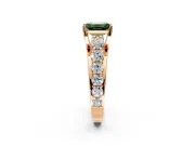 Solitaire Engagement Ring Setting for Fancy Green Emerald Cut Center with Graduated Shared Prongs and Prong Head in Rose Gold