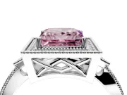 Halo Engagement Ring Setting for Fancy Pink Princess Cut Center with Milgrain Rim, Pave Band and Prong Head in White Gold