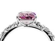 Cluster Engagement Ring Setting for Fancy Pink Radiant Cut Center with Round Cut Accent Band and Prong Head in Sterling Silver