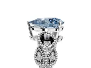 Leaf Engagement Ring Setting for Fancy Blue Pear-Shaped Center with Milgrain Accent Band and Prong Head in White Gold