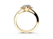 3 Stone Engagement Ring Setting for Heart-Shaped Center with Low-Set Round Cut Accents and Prong Head in Yellow Gold