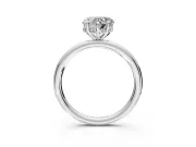 Hidden Halo Engagement Ring Setting for Heart-Shaped Center with Thin Rounded Band and Prong Head in Platinum