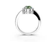 Halo Engagement Ring Setting for Fancy Green Oval Center with Heart-Shaped Openwork, Pave Band and Prong Head in Sterling Silver