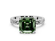 Solitaire Engagement Ring Setting for Fancy Green Asscher Cut Center with Milgrain X Pattern Band and Prong Head in Sterling Silver