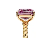 Solitaire Engagement Ring Setting for Fancy Pink Asscher Cut Center with Plain Twisted Rope Band and Prong Head in Yellow Gold