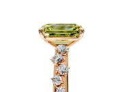 Cluster Engagement Ring Setting for Fancy Yellow Emerald Cut Center with Round Cut Accent Band and Prong Head in Rose Gold