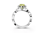 Halo Engagement Ring Setting for Fancy Yellow Cushion Cut Center with Pave and Plain Twist Band and Prong Head in Sterling Silver