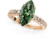 Solitaire Engagement Ring Setting for Fancy Green Marquise Center with Single Row Accent Band and Prong Head in Rose Gold