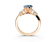 Leaf Cluster Engagement Ring Setting for Fancy Blue Heart-Shaped Center with Marquise Accents and Prong Head in Rose Gold