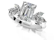 Floral Cluster Engagement Ring Setting for Emerald Cut Center with Marquise Accents and Prong Head in Sterling Silver