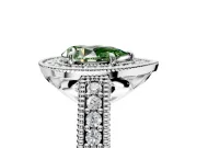 Milgrain Halo Engagement Ring Setting for Fancy Green Pear-Shaped Center with Pave Band and Prong Head in Platinum
