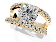 Solitaire Engagement Ring Setting for Round Cut Center with Wide-Open Split Shank and Prong Head in Yellow Gold