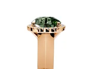 Halo Engagement Ring Setting for Fancy Green Round Cut Center with Knife Ridge Cathedral Band and Prong Head in Rose Gold