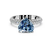 Solitaire Engagement Ring Setting for Fancy Blue Heart-Shaped Center with Domed Multi-Row Pave Band and Prong Head in Platinum