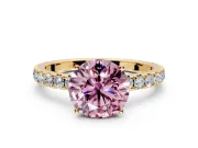 Solitaire Engagement Ring Setting for Fancy Pink Round Cut Center with Large Accent Band and Prong Head in Yellow Gold