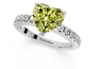 Solitaire Engagement Ring Setting for Fancy Yellow Heart-Shaped Center with Single Row Accent Band and Prong Head in Platinum