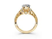 Solitaire Engagement Ring Setting for Heart-Shaped Center with Filigree Accent Basket and Prong Head in Yellow Gold