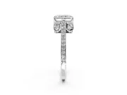 Cathedral Engagement Ring Setting for Radiant Cut Center with Antique-Style Pave Band and Prong Head in Platinum