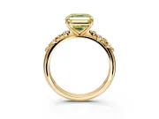 Cluster Engagement Ring Setting for Fancy Yellow Asscher Cut Center with Round Cut Accent Band and Prong Head in Yellow Gold