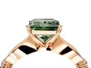 Solitaire Engagement Ring Setting for Fancy Green Princess Cut Center with Carved Leaf Shoulders and Prong Head in Rose Gold