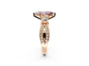 3 Stone Engagement Ring Setting for Fancy Pink Marquise Center with Pave Twist Band and Prong Head in Rose Gold