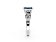 Leaf Engagement Ring Setting for Fancy Blue Emerald Cut Center with Milgrain Accent Band and Prong Head in Sterling Silver