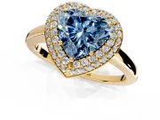 Halo Engagement Ring Setting for Fancy Blue Heart-Shaped Center with Plain Tapered Band and Prong Head in Yellow Gold