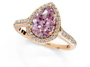 Halo Engagement Ring Setting for Fancy Pink Pear-Shaped Center with Pave Accents, Heart Basket and Prong Head in Rose Gold