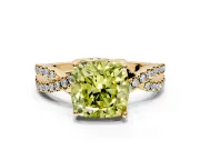 Solitaire Engagement Ring Setting for Fancy Yellow Cushion Cut Center with Narrow Twist Pave Band and Prong Head in Yellow Gold