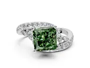 Solitaire Engagement Ring Setting for Fancy Green Princess Cut Center with Pave Bypass Twist Band and Prong Head in Sterling Silver