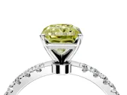Open Basket Engagement Ring Setting for Fancy Yellow Radiant Cut Center with Pave Band and Prong Head in White Gold
