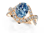 Halo Engagement Ring Setting for Fancy Blue Oval Center with Pave Infinity Twist Band and Prong Head in Rose Gold