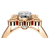 Cluster Halo Engagement Ring Setting for Emerald Cut Center with Milgrain Bezel Accents and Prong Head in Rose Gold