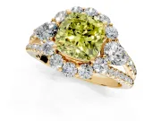 Halo Engagement Ring Setting for Fancy Yellow Cushion Cut Center with Two-Strand Split Shank and Prong Head in Yellow Gold