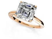 Solitaire Engagement Ring Setting for Asscher Cut Center with Narrow Cathedral Band and Prong Head in Rose Gold