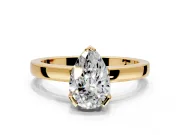 Solitaire Engagement Ring Setting for Pear-Shaped Center with Plain Band and Flat Tab Prong Head in Yellow Gold