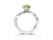 Solitaire Engagement Ring Setting for Fancy Yellow Princess Cut Center with Bar-Station Pave Twist and Prong Head in Sterling Silver