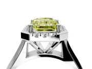 Halo Engagement Ring Setting for Fancy Yellow Radiant Cut Center with Square Band and Prong Head in Platinum