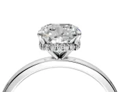 Hidden Halo Engagement Ring Setting for Cushion Cut Center with Plain Band and Tall Prong Head in Sterling Silver